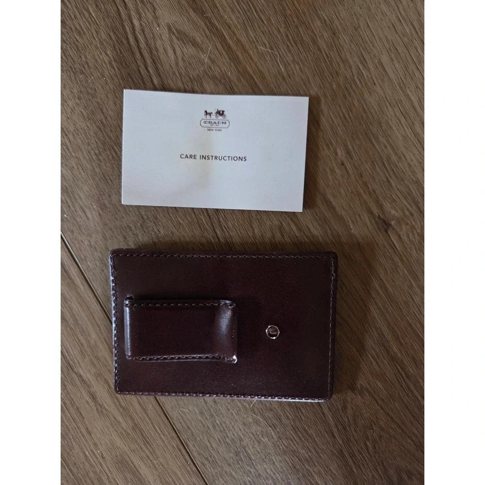 Coach Mens Mahogany Leather Magnetic Money Clip Card Case Wallet F74393 MAH